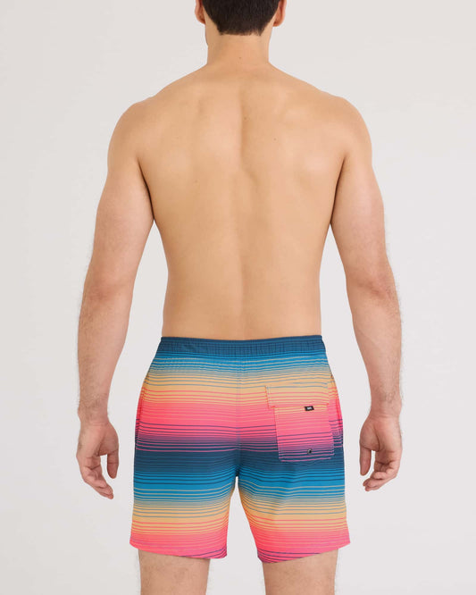SAXX Oh Buoy 2N1 Classic Swim Trunk 7" with liner Hazy Stripe-Sunset