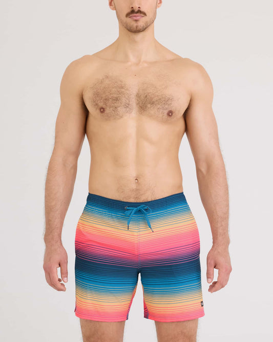 SAXX Oh Buoy 2N1 Classic Swim Trunk 7" with liner Hazy Stripe-Sunset