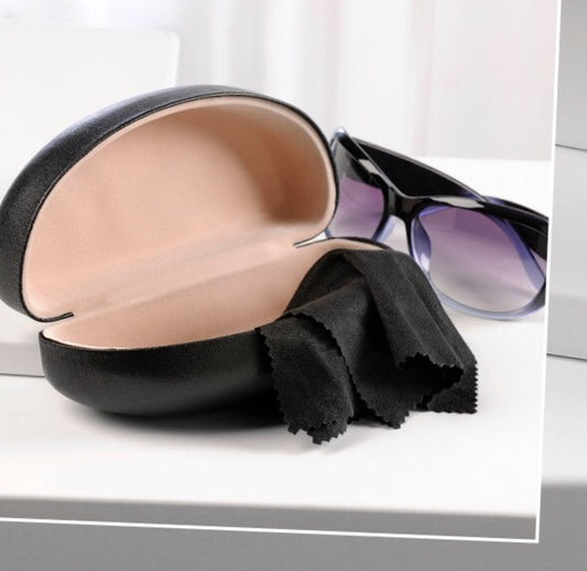 Large Black Sunglass Case with Cleaning Cloth