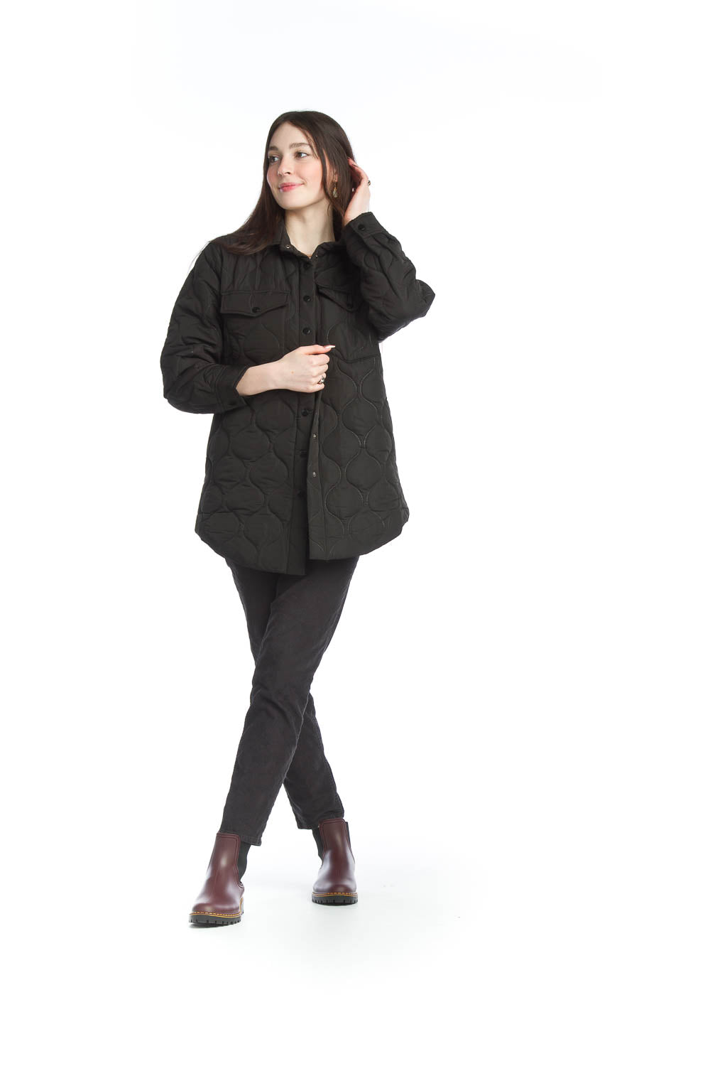 Papillon JT13744 Quilted Shacket with Pockets in Black