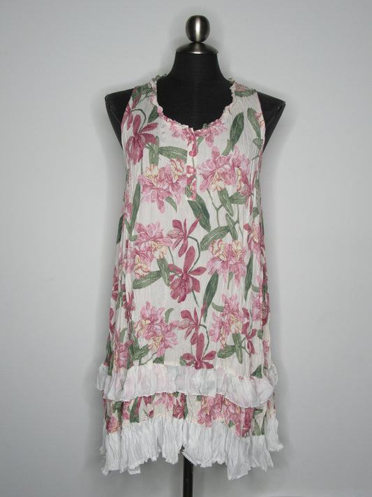 SALE Papillon PD14501 Pink Floral Print Ruffle Hem Dress