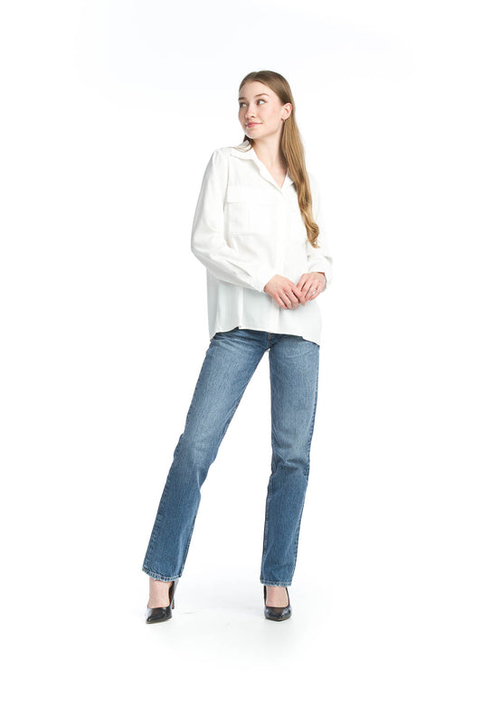 Papillon PT11048 Collared Button Front Blouse in White
