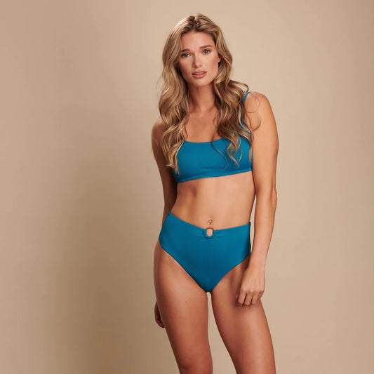 HIGH RISE BOTTOM WITH EYELET DETAIL IN BLUE