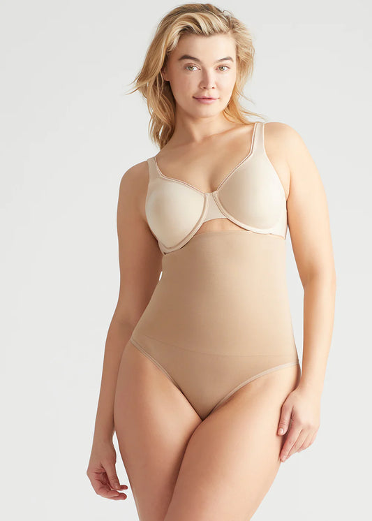 High Waist Shaping Thong in Almond