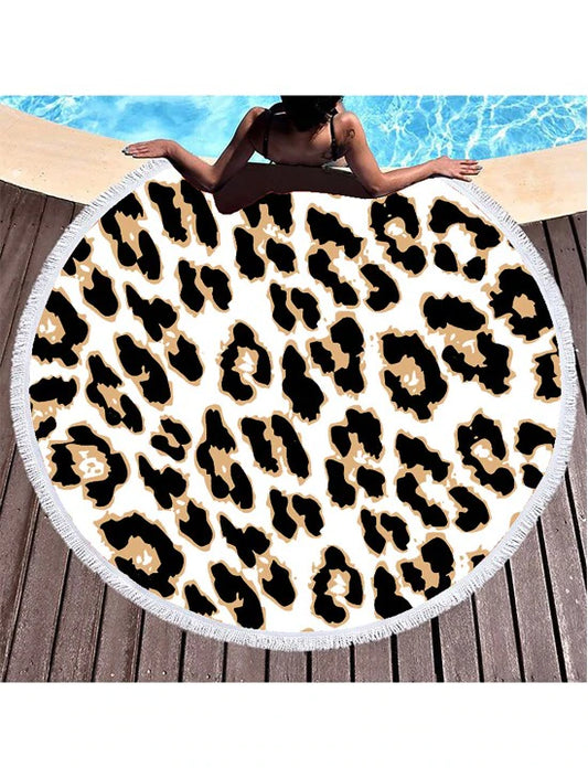 Round Leopard Print Beach Towel