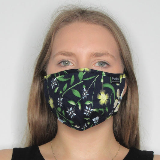 Adult Navy Floral Cotton Mask with Adjustable Ear Pieces