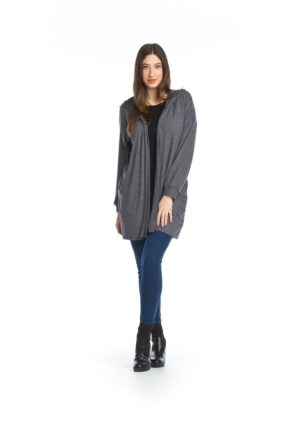 Papillon ST13258 Charcoal Soft Hooded Cardigan