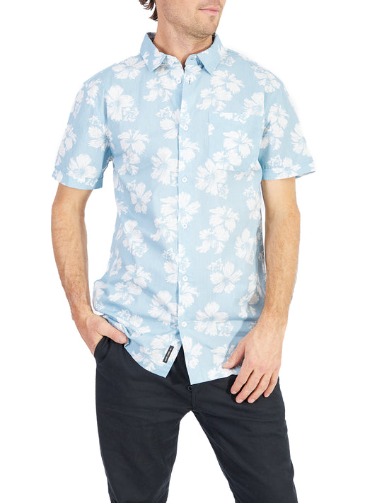 Silver Men's Blue Tropical Button Up Top