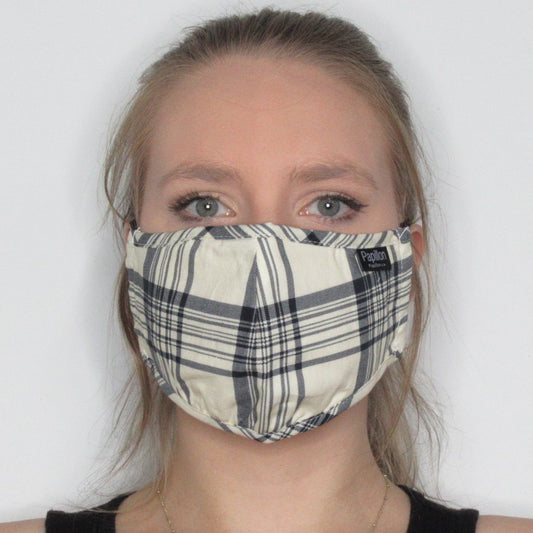 Adult B/W Plaid Cotton Mask with Adjustable Ear Pieces