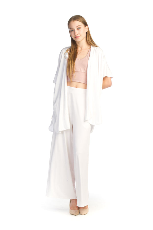 Papillon PP14808 White Stretch Bamboo Wide Leg Pant