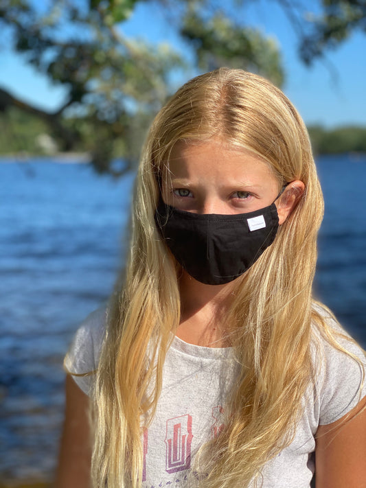 Youth Black Cotton Mask with Adjustable Ear Pieces