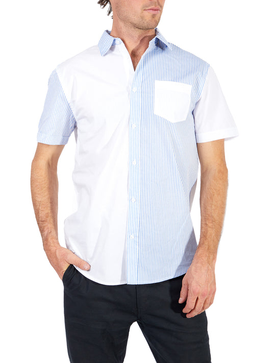 Silver Men's White Striped Button Up Top