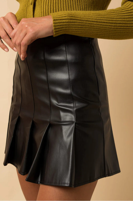 SALE FI Pleated Pintuck Faux Leather Mini Skirt